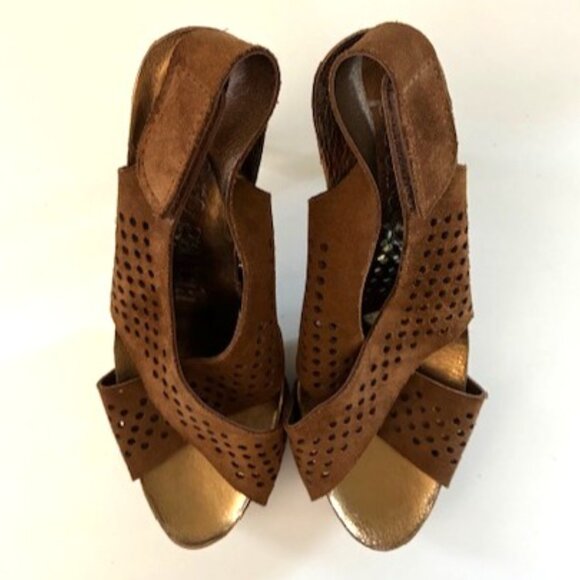 Pedro Garcia Tobacco Suede Cross Strap Platform Sandal | 4.25” Heel | Size 8.5 - Picture 7 of 15